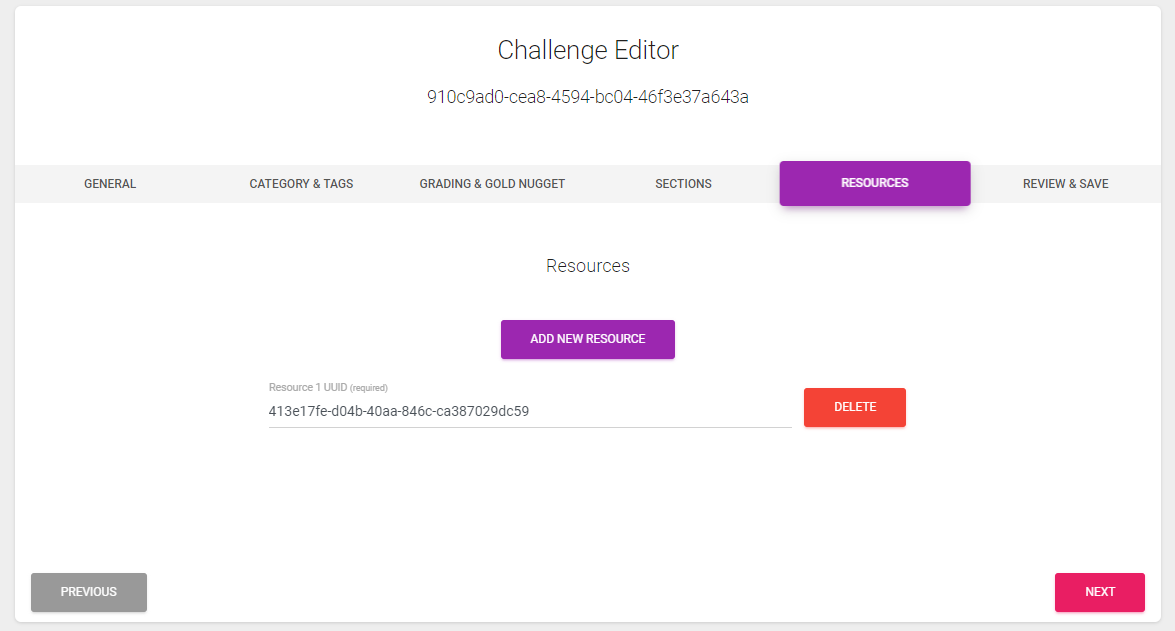 Challenge Editor - Resources