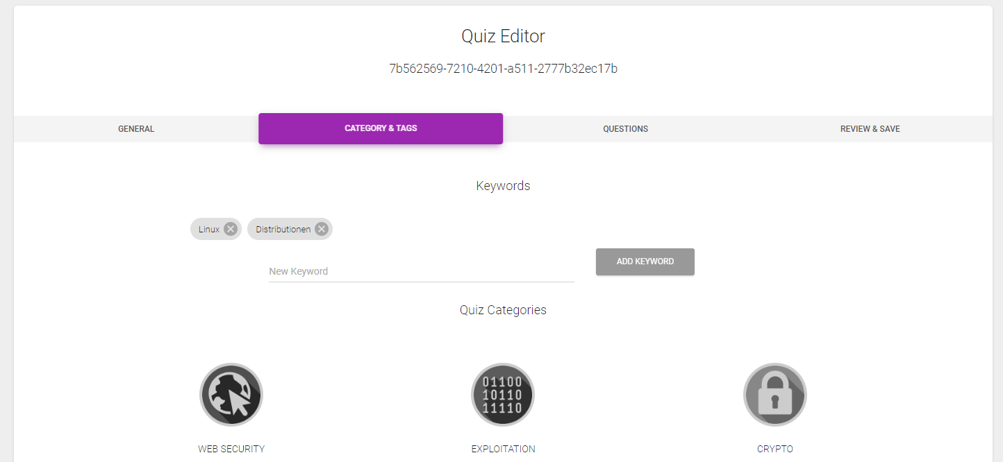 Quiz Editor - Category & Tags